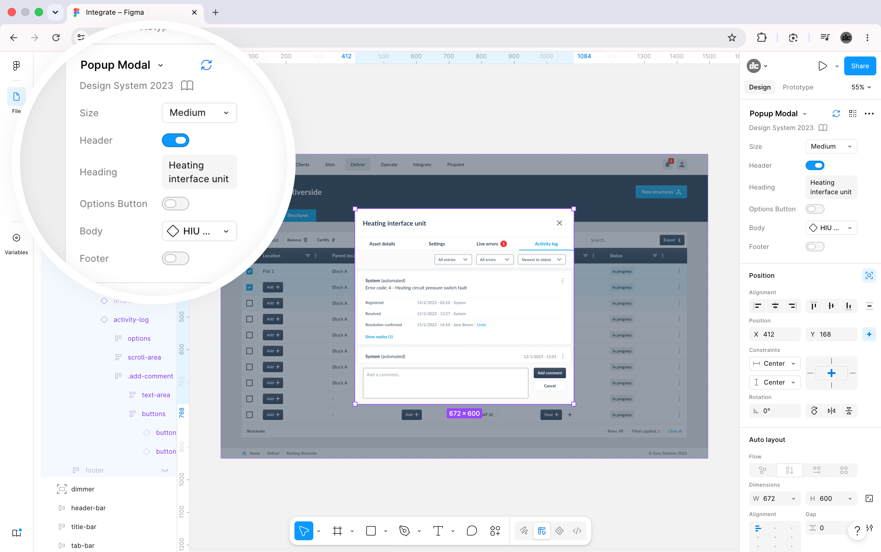Design system popup modal component