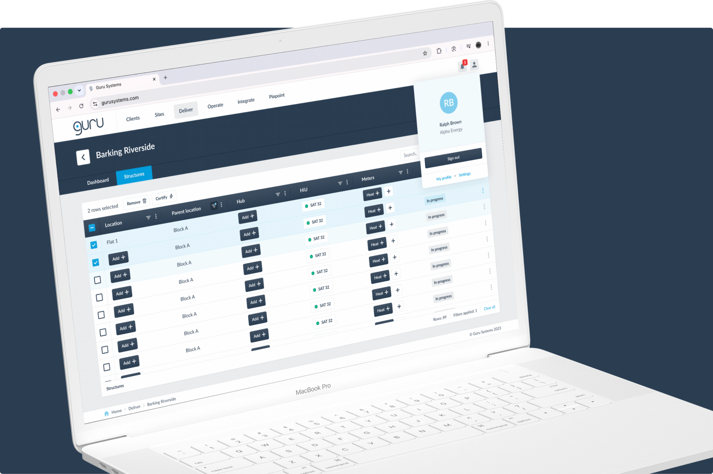 Location and linked devices data table